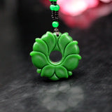 Green Jade Flower Pendant Necklace Jadeite Jewelry for Women Men