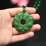 Green Jade Flower Pendant Necklace Jadeite Jewelry for Women Men