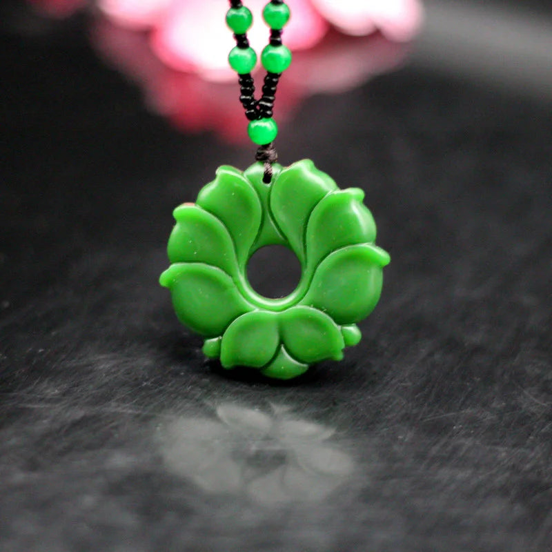 Green Jade Flower Pendant Necklace Jadeite Jewelry for Women Men