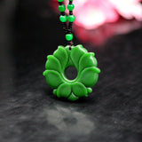 Green Jade Flower Pendant Necklace Jadeite Jewelry for Women Men