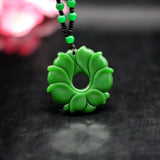 Green Jade Flower Pendant Necklace Jadeite Jewelry for Women Men