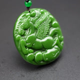 Natural Green Jade Fly Horse Pendant Necklace Chinese Charm Jewelry