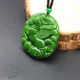 Natural Green Jade Fly Horse Pendant Necklace Chinese Charm Jewelry
