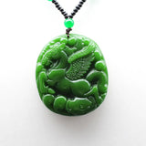 Natural Green Jade Fly Horse Pendant Necklace Chinese Charm Jewelry
