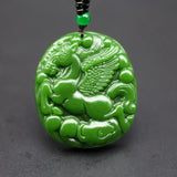 Natural Green Jade Fly Horse Pendant Necklace Chinese Charm Jewelry