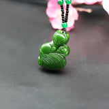 Green Jade Fox Pendant Necklace Chinese Hand-Carved Charm Jadeite Jewelry