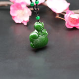 Green Jade Fox Pendant Necklace Chinese Hand-Carved Charm Jadeite Jewelry