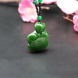 Green Jade Fox Pendant Necklace Chinese Hand-Carved Charm Jadeite Jewelry