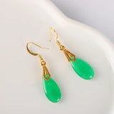 Green Jade Gemstone Drop Earrings 925 Earrings Women Jewelry Vintage Earrings