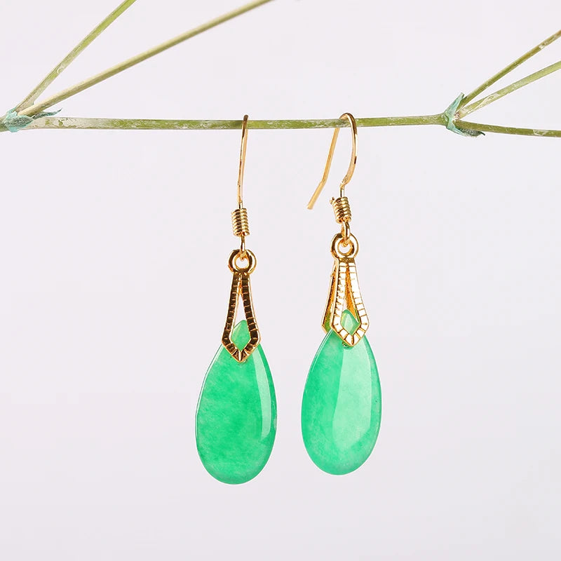 Green Jade Gemstone Drop Earrings 925 Earrings Women Jewelry Vintage Earrings