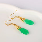 Green Jade Gemstone Drop Earrings 925 Earrings Women Jewelry Vintage Earrings