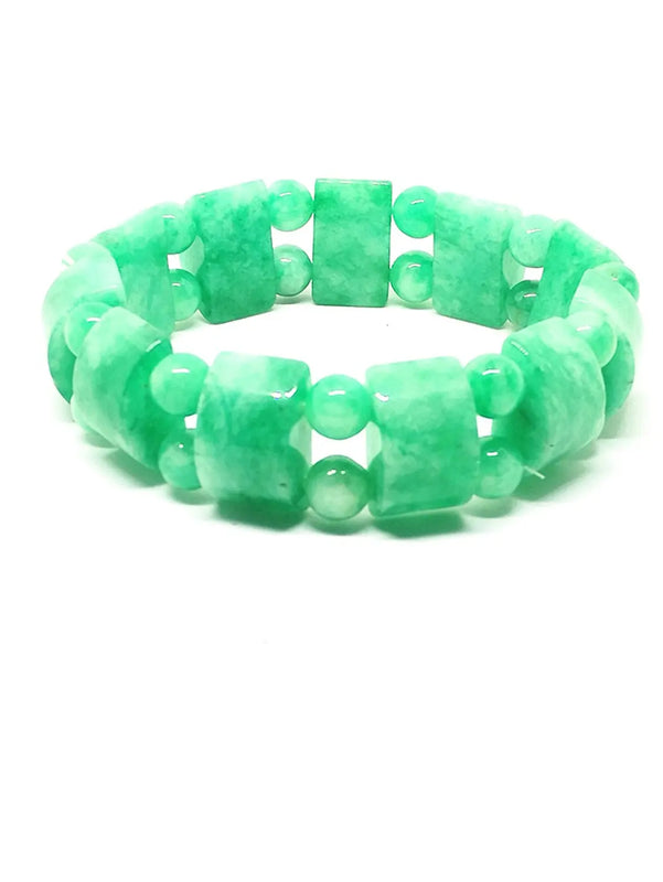 Green Jade Gemstone Stretch Bracelet, Elegant Jewelry