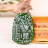 Green Jade God of Wealth Pendant Necklace Chinese Charm Jadeite Jewelry