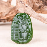 Green Jade God of Wealth Pendant Necklace Chinese Charm Jadeite Jewelry