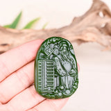 Green Jade God of Wealth Pendant Necklace Chinese Charm Jadeite Jewelry