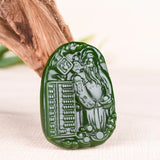 Green Jade God of Wealth Pendant Necklace Chinese Charm Jadeite Jewelry