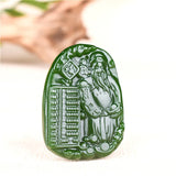 Green Jade God of Wealth Pendant Necklace Chinese Charm Jadeite Jewelry