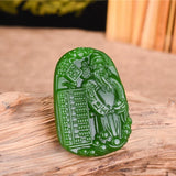 Green Jade God of Wealth Pendant Necklace Hand-Carved Jadeite Charm Jewelry