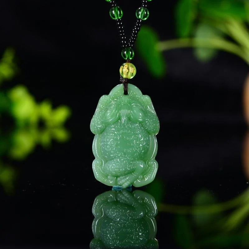 Green Jade Golden Toad Dragon Necklace Pendant Men Women Luck Gift Amulet