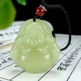 Green Jade Guanyin Buddha Pendant Necklace Luck Amulet