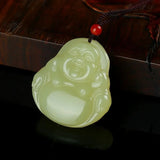 Green Jade Guanyin Buddha Pendant Necklace Luck Amulet