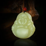 Green Jade Guanyin Buddha Pendant Necklace Luck Amulet