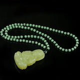 Green Jade Guanyin Buddha Pendant Necklace Luck Amulet