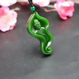 Green Jade Guanyin Pendant Necklace Hand-Carved Charm Jewelry