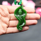Green Jade Guanyin Pendant Necklace Hand-Carved Charm Jewelry
