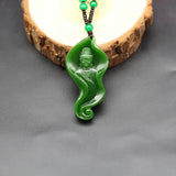 Green Jade Guanyin Pendant Necklace Hand-Carved Charm Jewelry