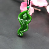 Green Jade Guanyin Pendant Necklace Hand-Carved Charm Jewelry