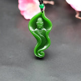 Green Jade Guanyin Pendant Necklace Hand-Carved Charm Jewelry