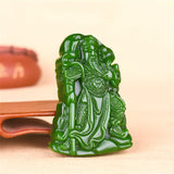 Green Jade Guanyu Pendant Necklace Chinese Hand-Carved Charm Jadeite Jewelry
