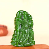 Green Jade Guanyu Pendant Necklace Chinese Hand-Carved Charm Jadeite Jewelry
