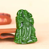 Green Jade Guanyu Pendant Necklace Chinese Hand-Carved Charm Jadeite Jewelry