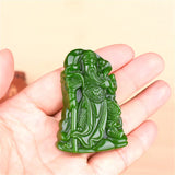 Green Jade Guanyu Pendant Necklace Chinese Hand-Carved Charm Jadeite Jewelry