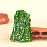 Green Jade Guanyu Pendant Necklace Chinese Hand-Carved Charm Jadeite Jewelry