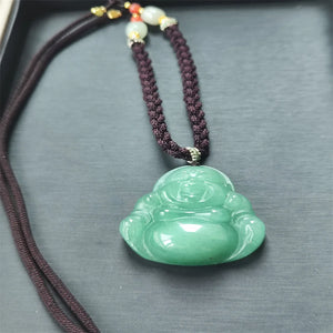 Green Jade Buddha Lucky Rope Necklace Relief Therapy