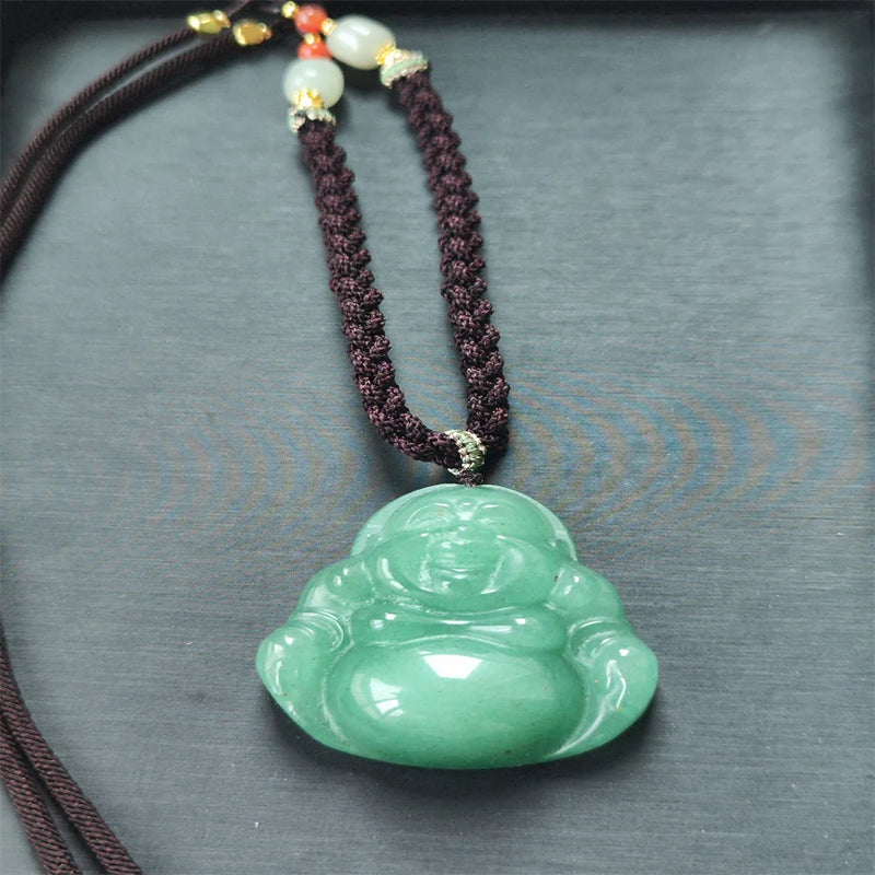 Green Jade Buddha Lucky Rope Necklace Relief Therapy