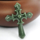 Green Jade Carved Christian Cross Necklace Pendant Mens Womens Gemstone Jewelry