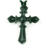 Green Jade Carved Christian Cross Necklace Pendant Mens Womens Gemstone Jewelry