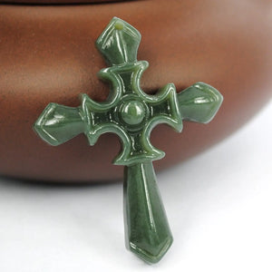 Green Jade Carved Christian Cross Necklace Pendant Mens Womens Gemstone Jewelry