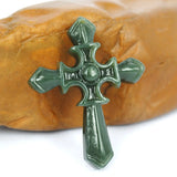 Green Jade Carved Christian Cross Necklace Pendant Mens Womens Gemstone Jewelry
