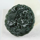 Green Jade Hand Dragon Phoenix Pendant Necklace Women Mens Gemstone Jewelry