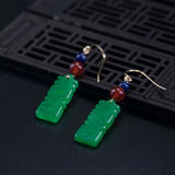 Green Jade Happiness Earrings Charm Jewellery Hand-Carved Luck Amulet
