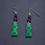Green Jade Happiness Earrings Charm Jewellery Hand-Carved Luck Amulet