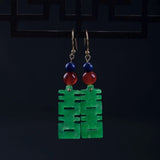 Green Jade Happiness Earrings Charm Jewellery Hand-Carved Luck Amulet