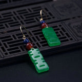 Green Jade Happiness Earrings Charm Jewellery Hand-Carved Luck Amulet