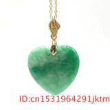 Green Jade Heart Pendant Necklace Chinese Charm Jadeite Lucky Amulet