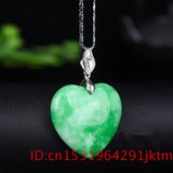 Green Jade Heart Pendant Necklace Chinese Charm Jadeite Lucky Amulet